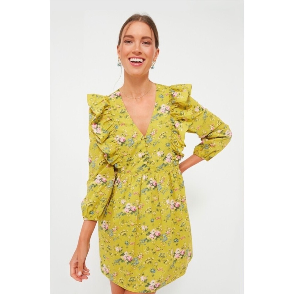 Hyacinth House Tuckernuck Reese Floral Mini Dress Small Chartreuse Green Cottage